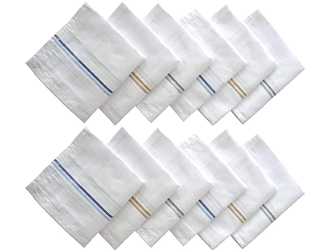 595 Men's Cotton Handkerchief (White, 12 pcs)